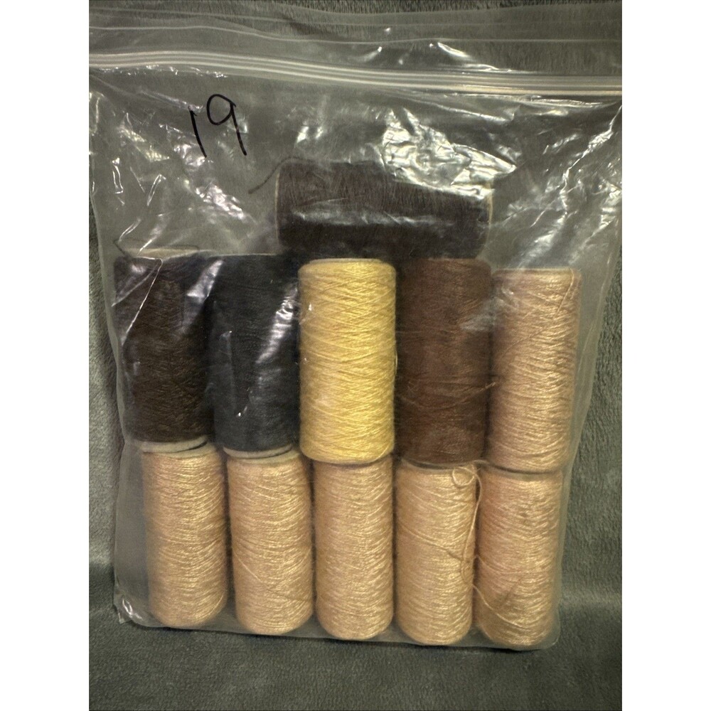 Vintage 80s 11 pc Punch Embroidery Thread Clarke's Neutral Colors Brown Bag 19